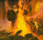 Денетор сгорает в огне держа в руках палантир